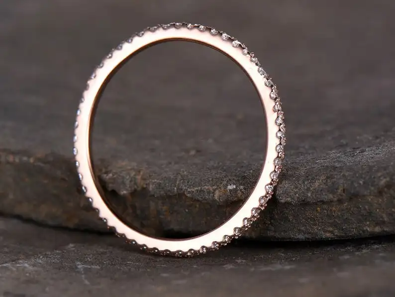 Cubic Zirconia wedding band Full eternity Engagement ring 925 Sterling silver Thin Matching Rose gold Plated CZ Ring