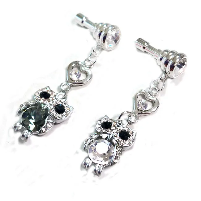 
Owl mobile charm 3.5 mm dust plug pendant rhinestone owl charm 