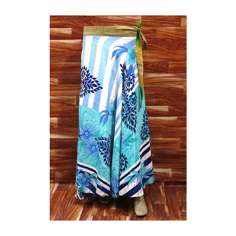 Women silk sari Swim Wrap Skirt Floral Printed long skirt for Arab batik Thai boho adjustable women wrap skirt