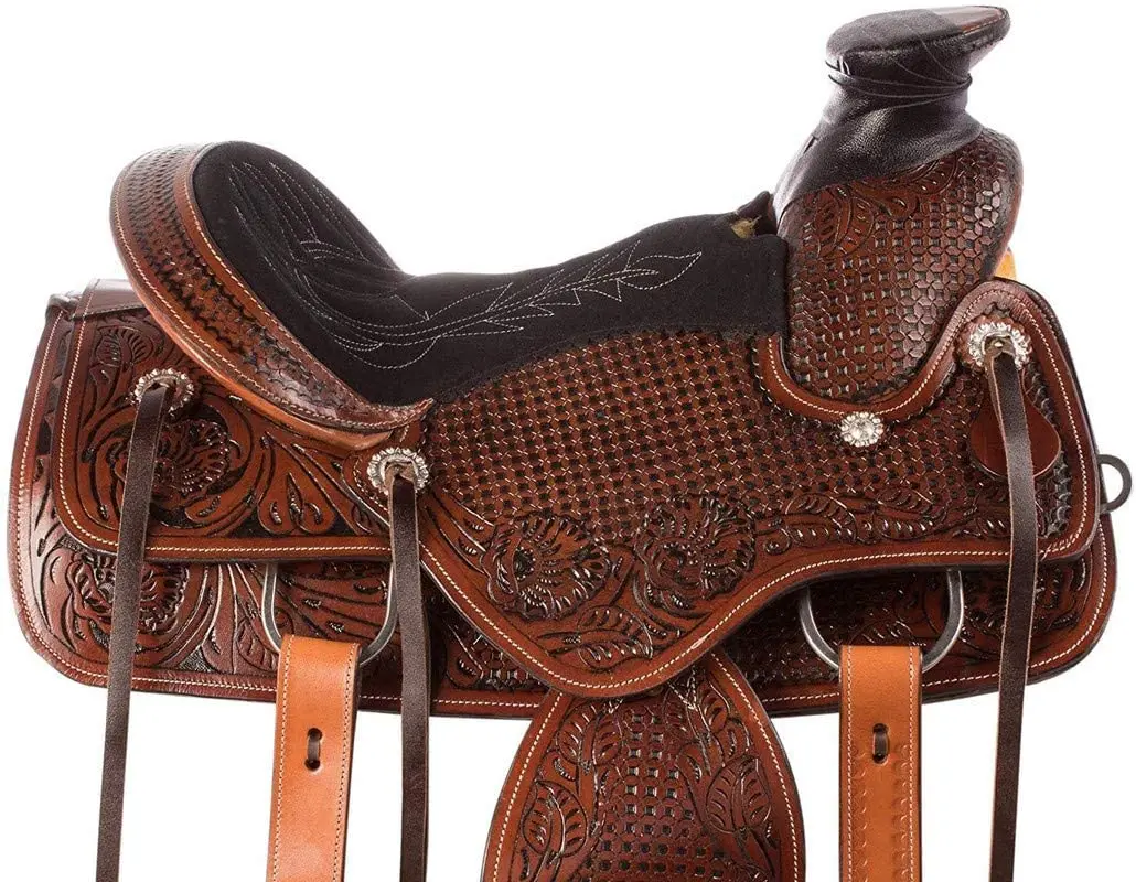  Star International УЭЙД ДЕРЕВО вилкой ЗАПАДНОЙ КОЖАНЫЙ трос ранчо рабочая лошадка седло TACK Headstall нагрудник 14-18 дюймов