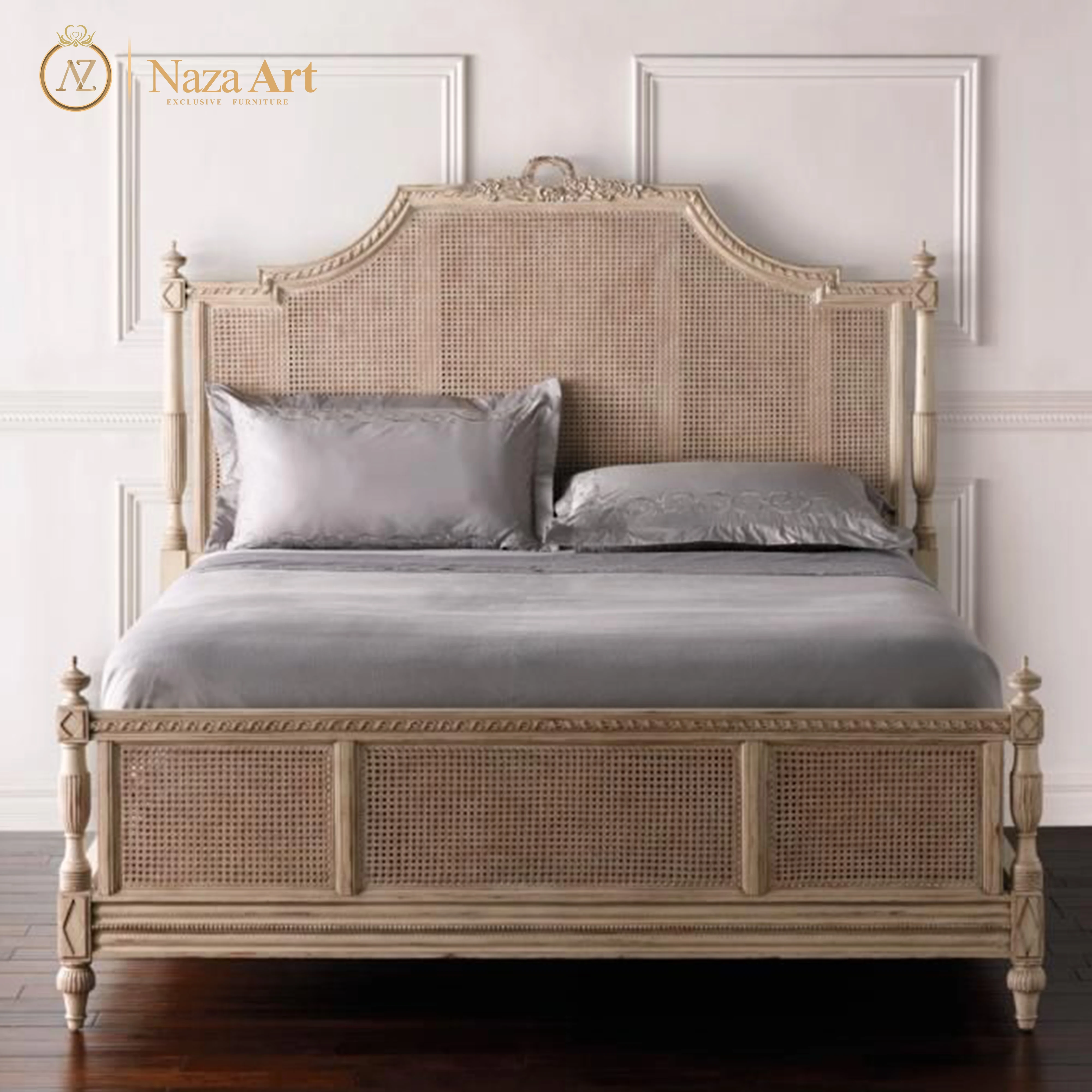 
Rattan Bed Antique With Elegant Desaign Hand Carved Wood Furniture 