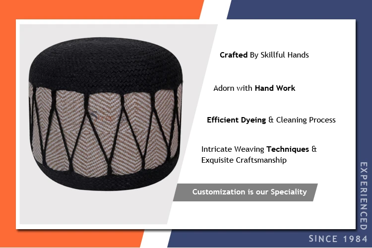 Indoor & Outdoor Usage Polystyrene Balls Filling 45x45x40 cm Hand Made Pure Jute Poufs