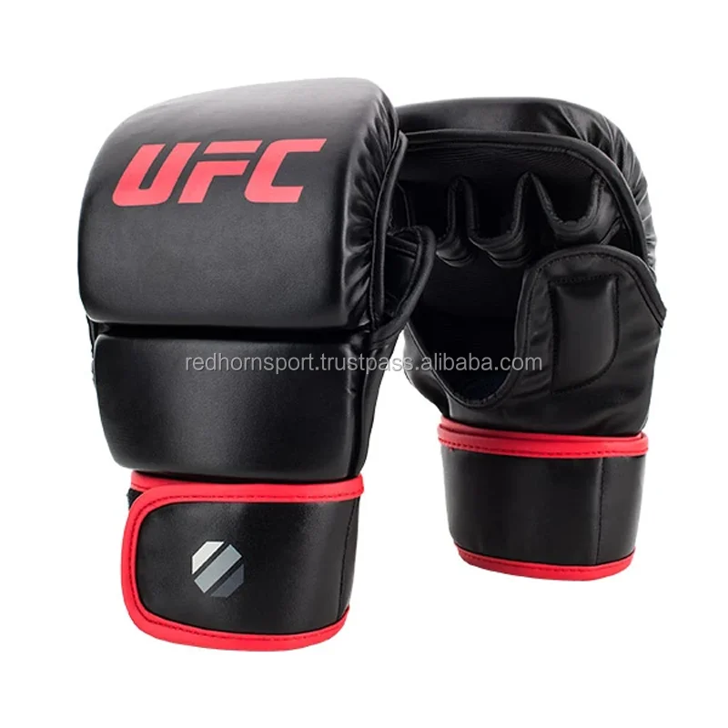 Heavy Padding Black Leather MMA Fight Gloves, Boxing Bag Gloves, guantes ufc mma sparring gloves mma equipment