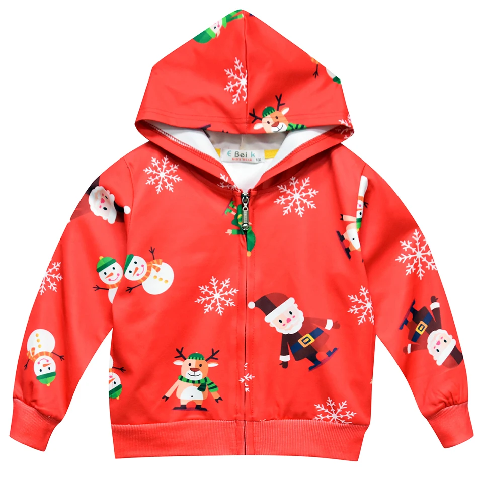 Рождественское пальто, детская одежда на осень и зиму, Рождественский кардиган на молнии с капюшоном, пальто