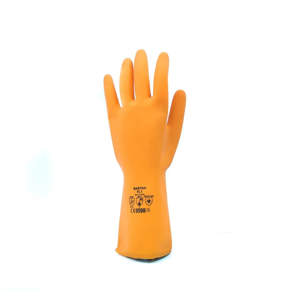 SEDEX compliance orange dipped flocklined rubber glove cleaning latex rubber gloves for washing kitchen bathroom toilet cleaning