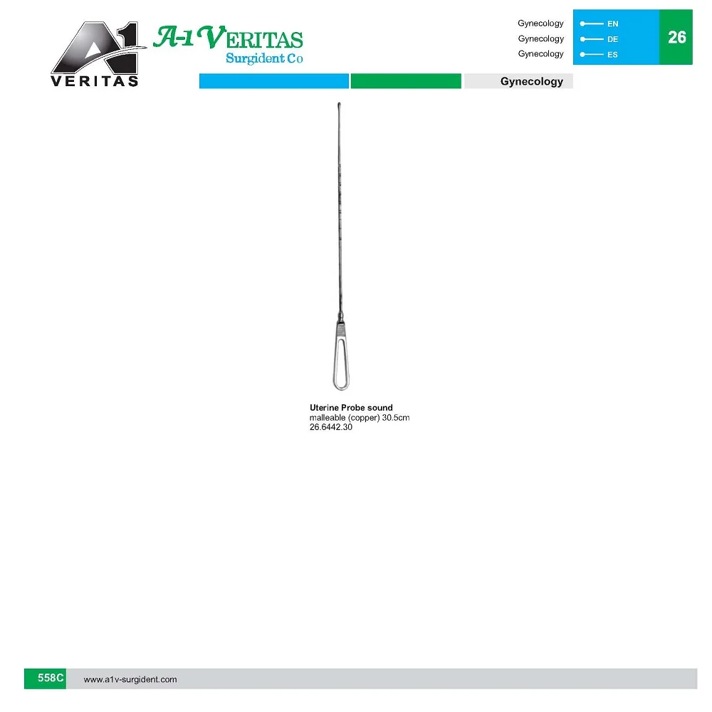 Best Quality Uterine Probe Sound Malleable (Copper), Obstetrics & Gynecology Equipments / Instruments Reusable,