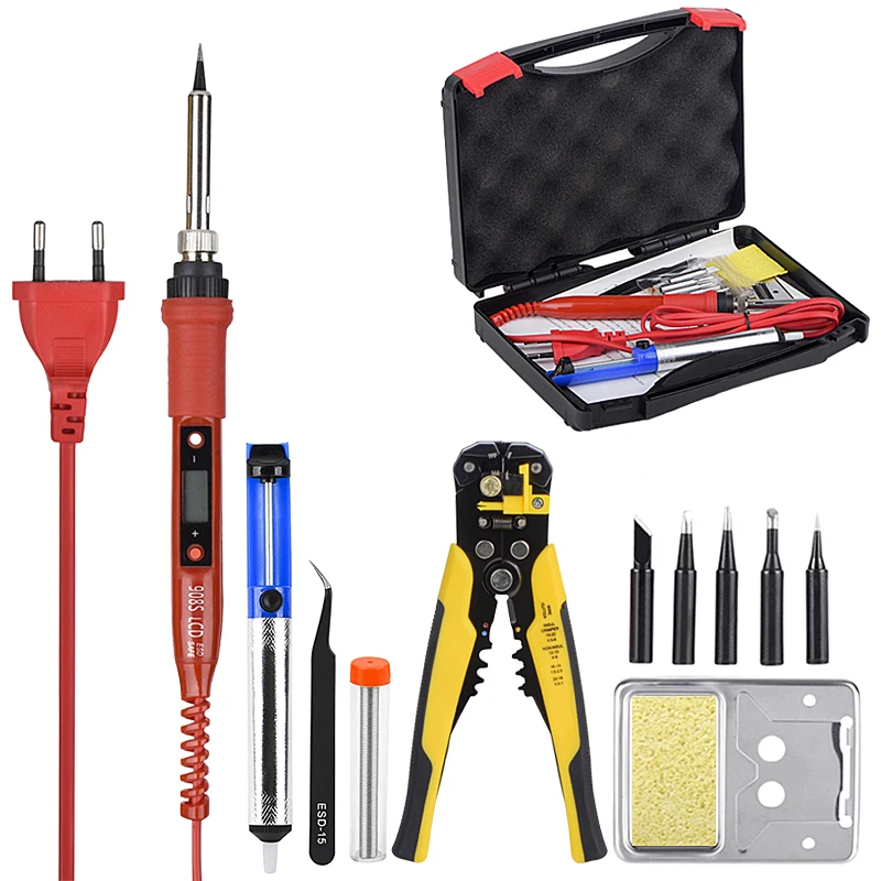 Multifunctional Wire Stripper Cable Cutter with Adjustable Temperature Electric Solder Iron Hand Tools Set