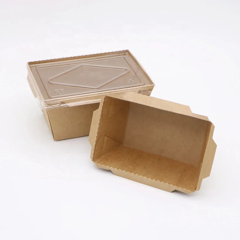 Kraft Paper lunch Box Disposable Sushi Salad Cake Packaging Container Brown Paper Food Tray With Anti-fog Pet Lid