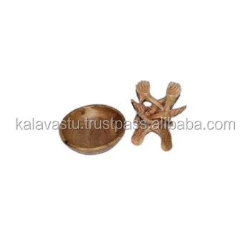 Wooden  Three Leg Cobra Bowl Stand With Bowl