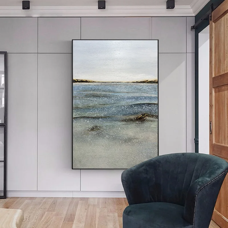 Современная Абстрактная синяя картина ручной работы белые настенные украшения на холсте для гостиной спальни 20X3 9 дюймов/50x100см