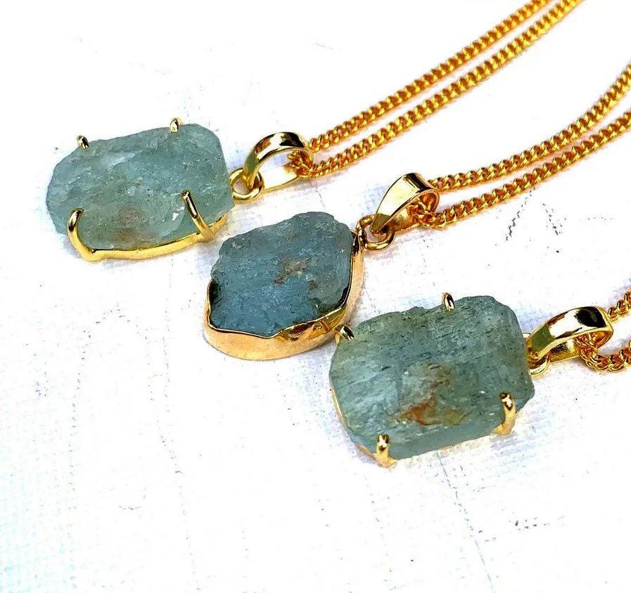 Natural aquamarine pendant gold plated jewelry drill gemstone aquamarine rough
