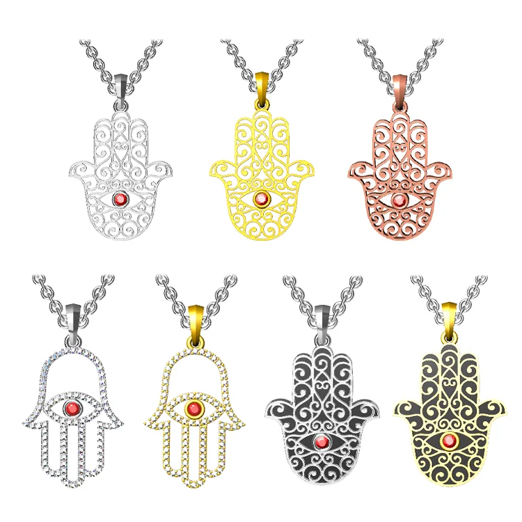 
Hamsa Hand Necklace Connector Jewelry Evil-Eye Of Stainless Steel Pendant 2021 Sterling Silver Women Designer Famous Brands Set 