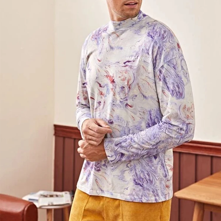 Оптовая продажа модная футболка с принтом ложным воротником завязкой через плечо длинным рукавом повседневная мужская для мальчиков OEM