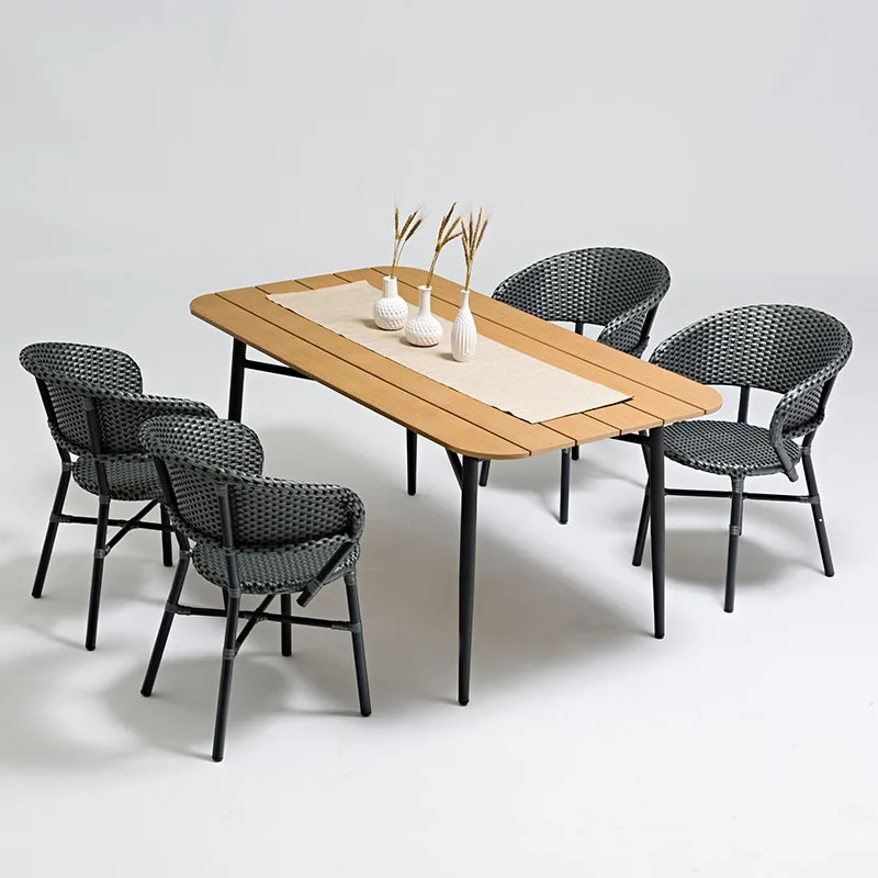 
Leisure Furniture Patio Garden PS Nowood Dining Table With Wicker Chairs 