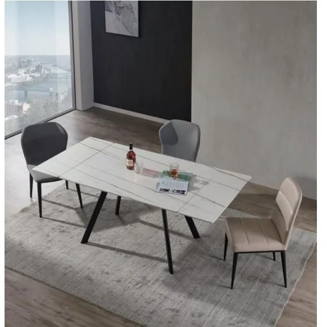 Modern Black and White Contemporary Stone B5604 Both End Extendable Dining Table