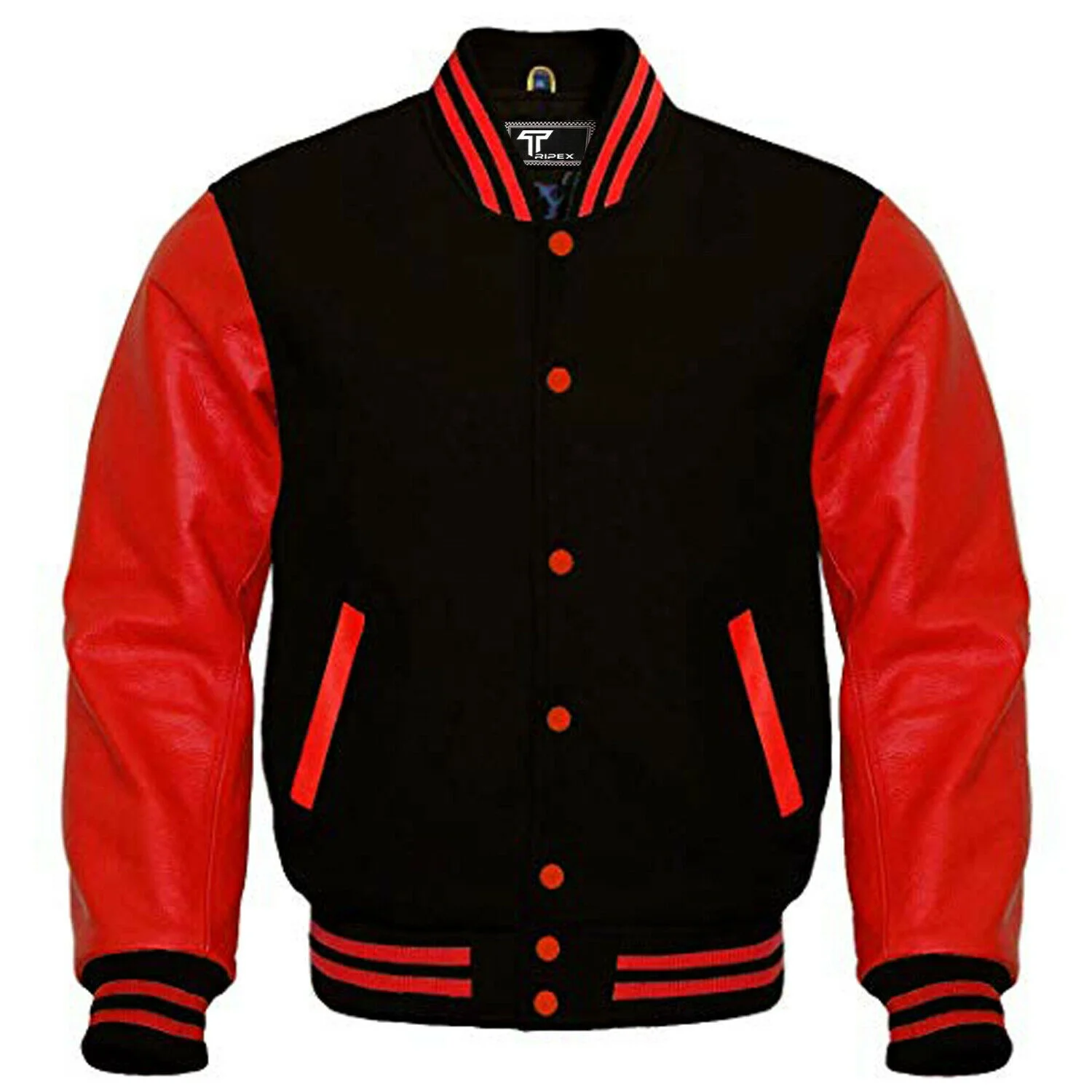 Cotton body and original cowhide leather sleeves jacket with satin lining inside letterman jacket