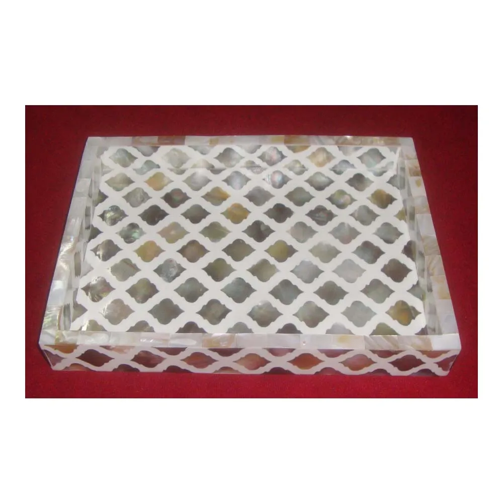 Rectangular Shape Gray Mother Of Pearl Wooden Tray For Export (11000002420113)