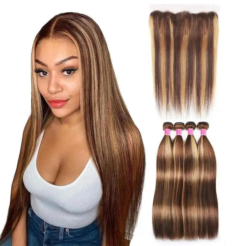 Deep Wave Virgin Highlighted Bundles With Closures Loose Wave Highlights Hair Color Bundles Body Highlight Bundles With Closure