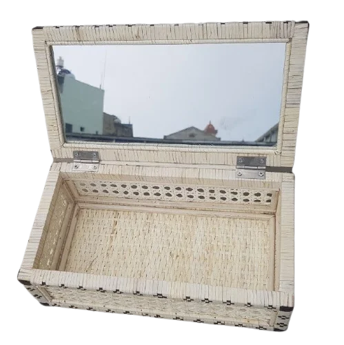 Rattan Hand Wicker Utility Basket With Mirror Inside -  Make-up Box Black & White Picnic Basket - 2021 Sourcing Season