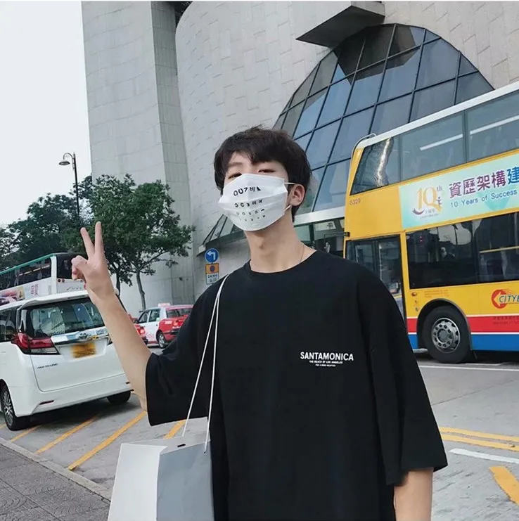 Hip Hop T shirt Cool Tide Couples wear  five point sleeve loose round neck men summer shirt