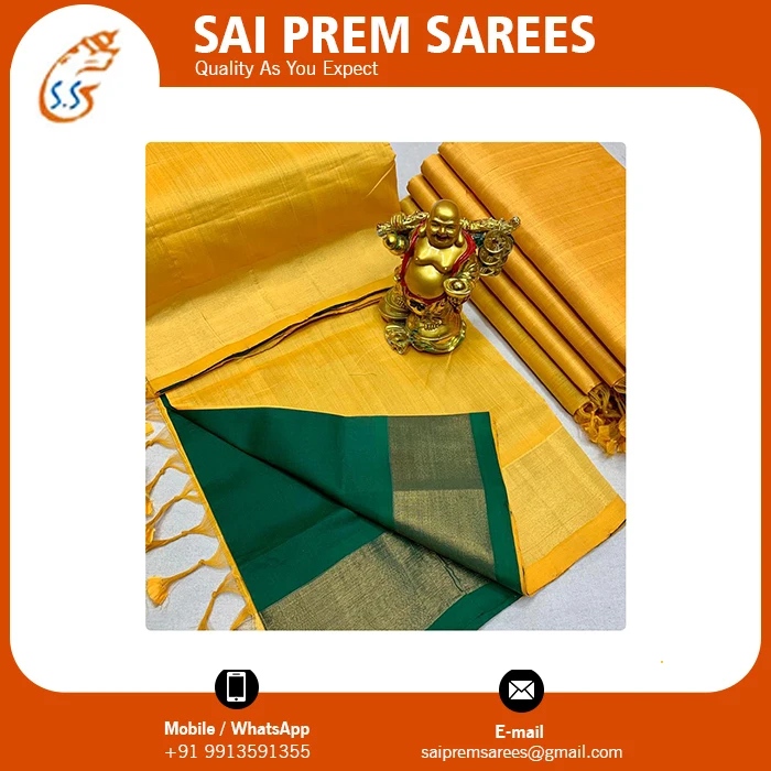 100% Pure Silk Tripura Saree With Golden Zari Border Manufacture From Indian Wholesale Supplier