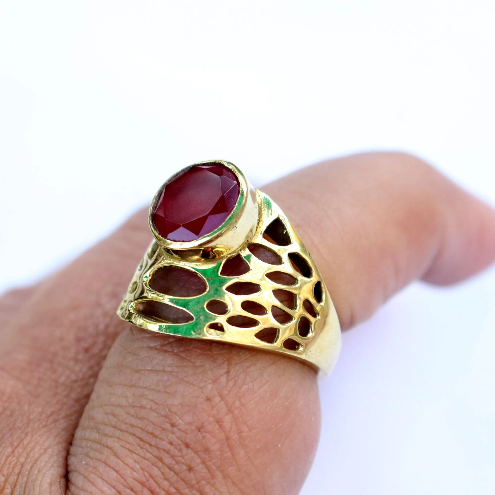 Top Notch Quality Lab Created Ruby 14 k Vermilion Gold Plated Brass jewelry Wholesale Factory Price