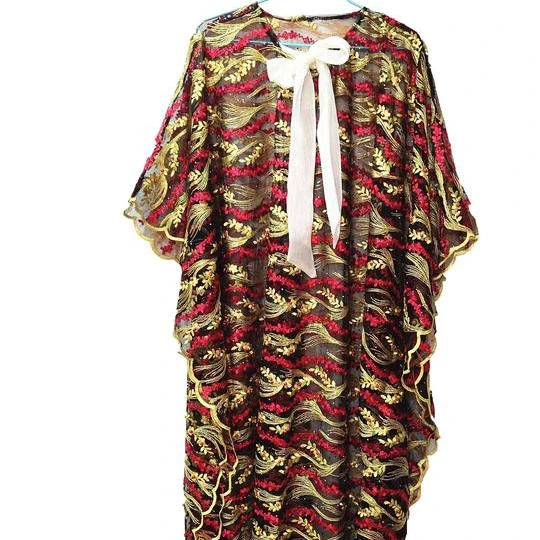 
Burgandy Light Yellow Caftan Maxi Lace Gown 