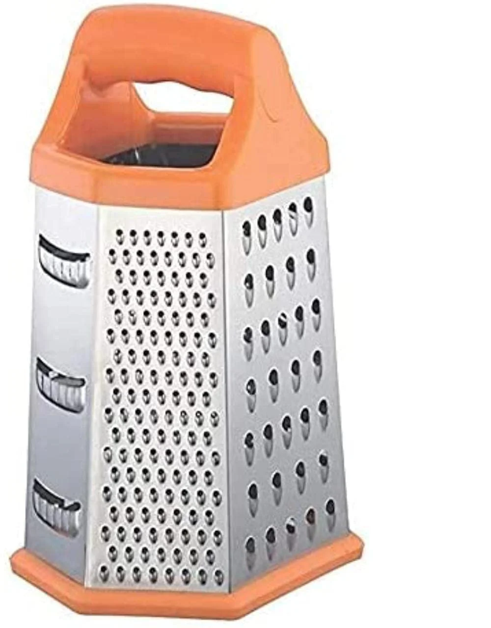 Stainless Steel Grater and Slicer with 6 Sides  Plastic Storage and Lid for Cheese Vegetables  Ginger Garlic  Orange