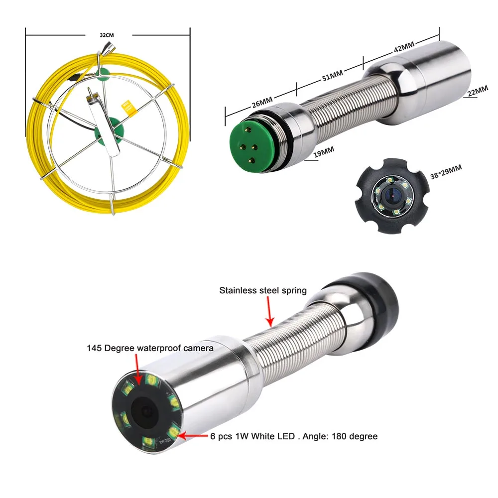 5 inch 22mm 20M-50M Handheld Industrial Pipe Sewer Inspection Video Camera Auto Balance 512Hz Pipe Locator Endoscope Camera