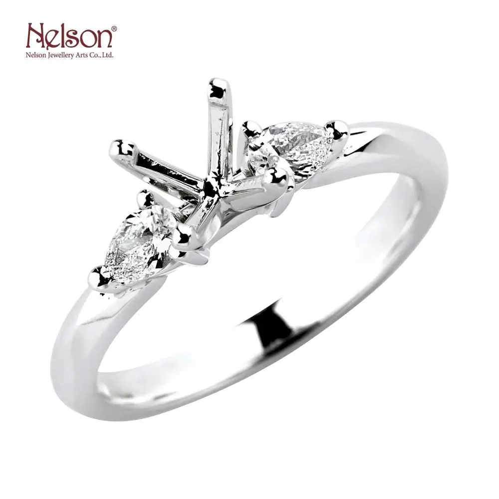 Wholesale price no MOQ Custom logo jewellery 18K 750 White Rose Gold Diamond Three Stone Semi-Mount Rings for 1ct round center