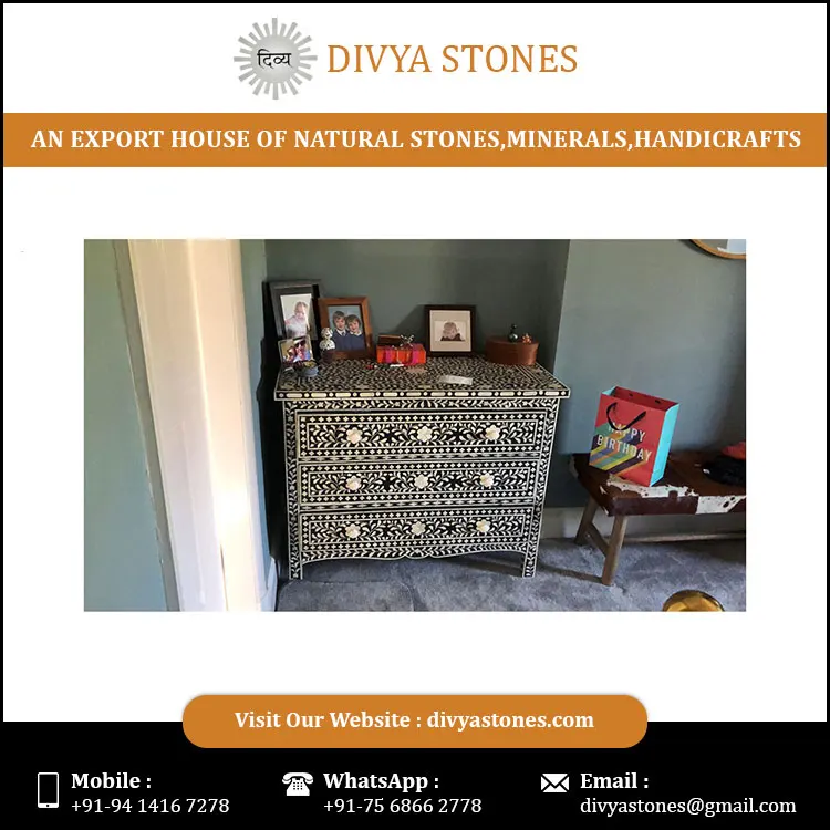 High Quality Wooden Mother of Pearl Inlay Furniture Chest of 5 Drawer Vintage Industrial Chest of Drawer