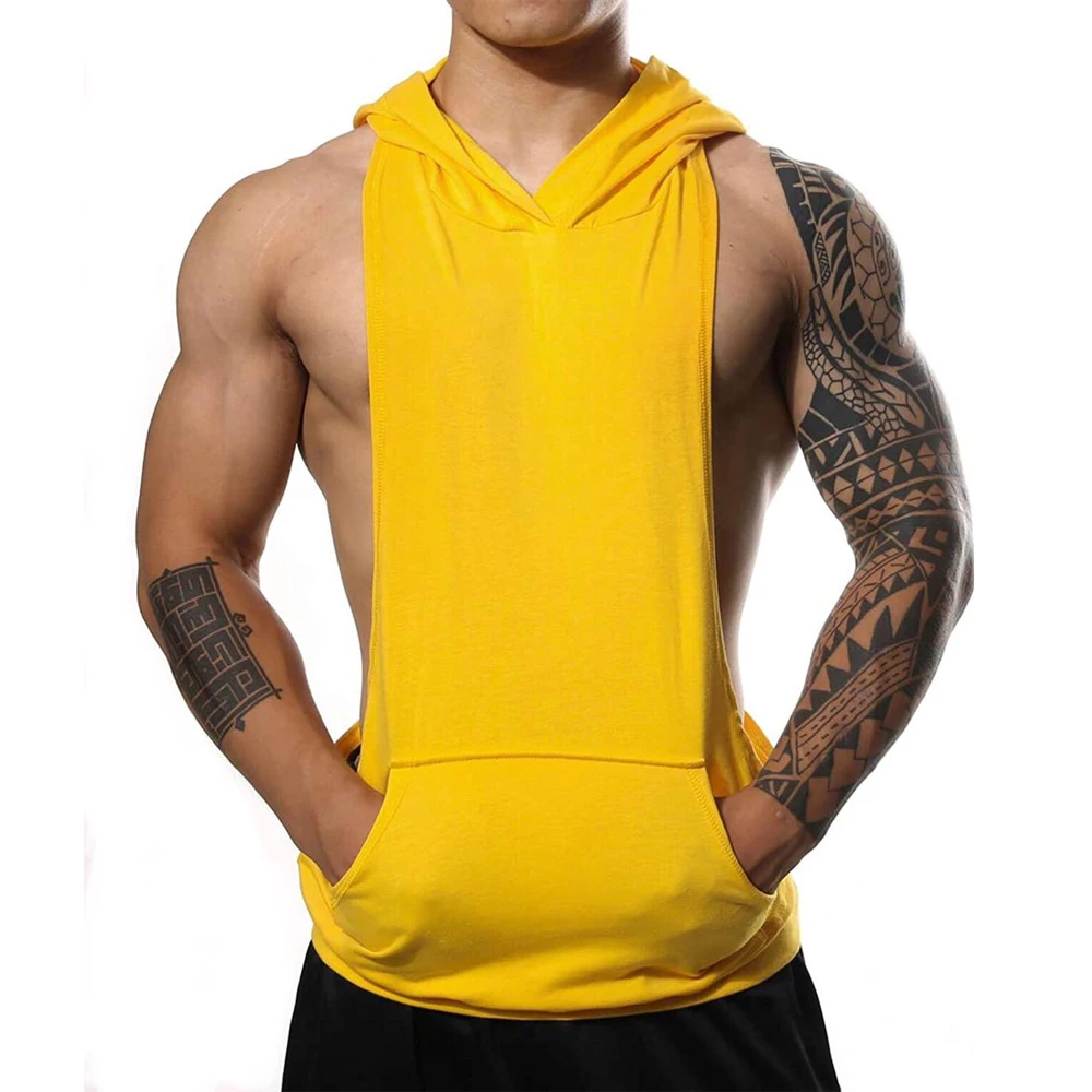 
Manstore Mens Workout Hooded Tank Tops Sleeveless Muscle Gym Hoodies with Kanga Pocket 