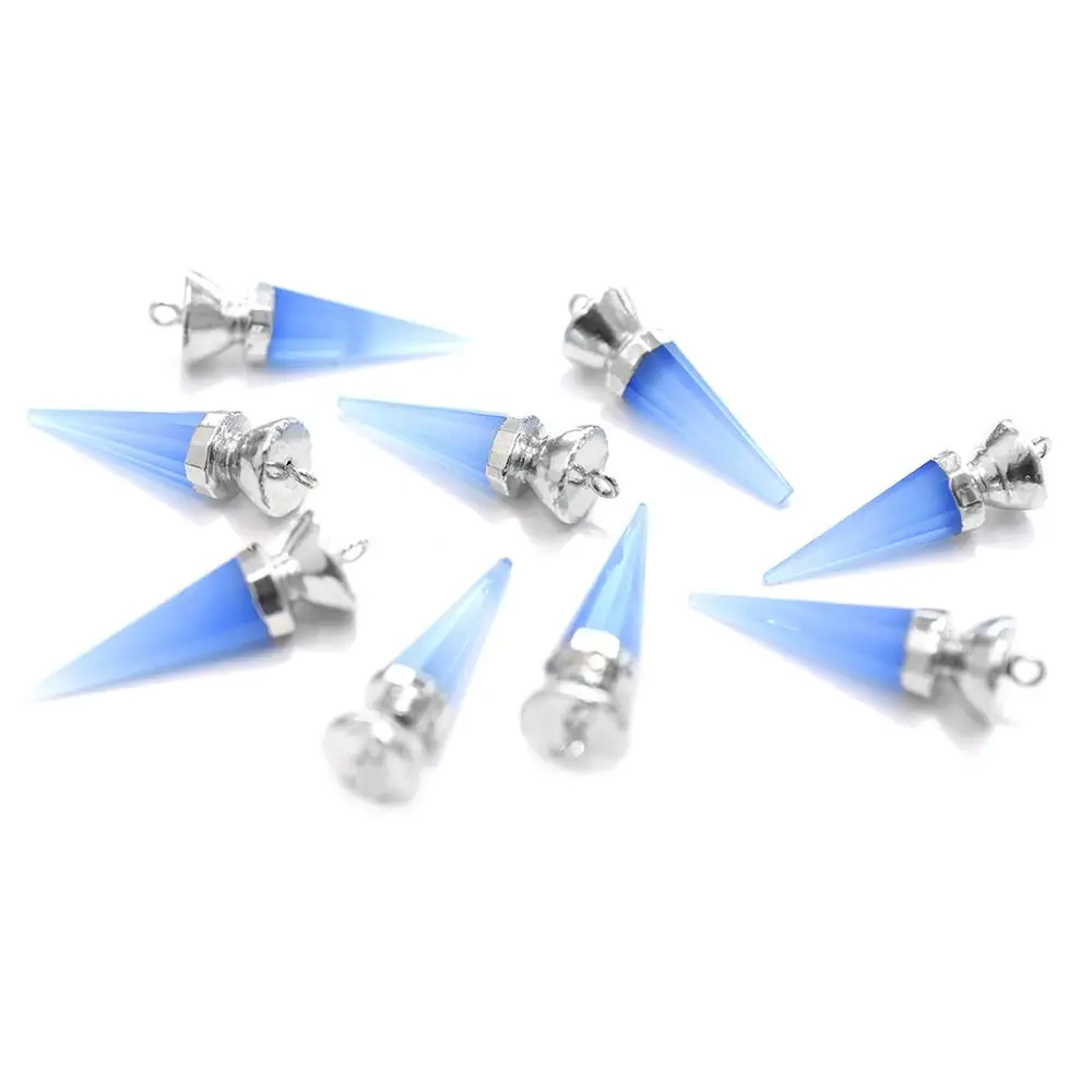 Blue Chalcedony 32 To 34 MM With Bail Spike Shape Silver Plated Pendant