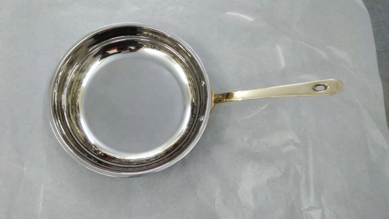 Stainless Steel Metal Round Shape Sauce Pan Serving Bowl With Big Brass Handle HORECA