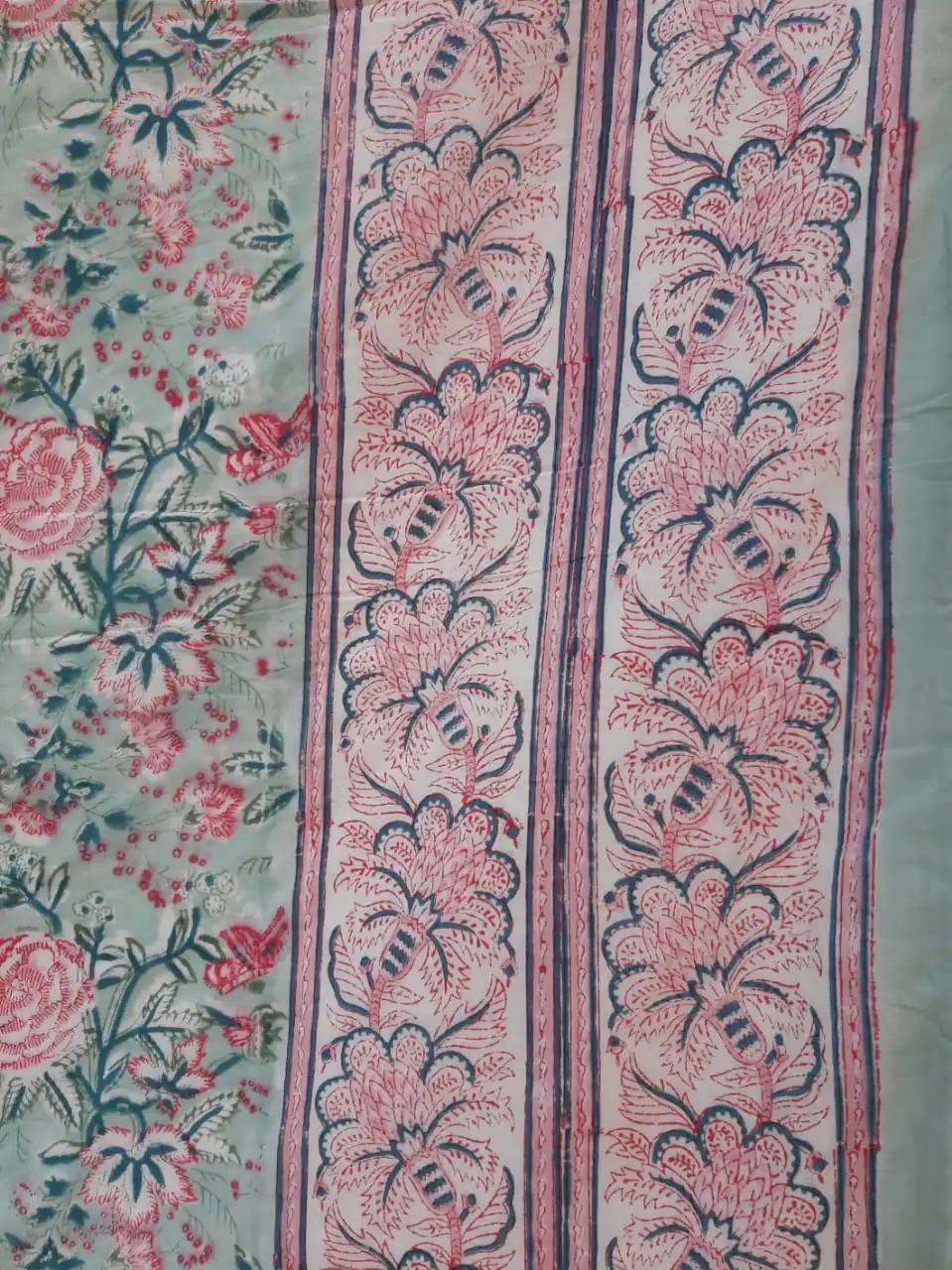 Hand Block Printed Breathable Cotton Fabric Queen Quilt With Two Pillow Cover, Floral Printed Quilt, Blanket, Dohar