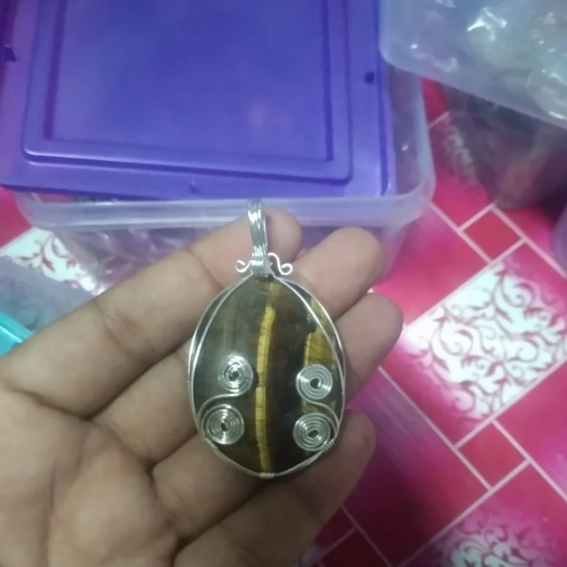 Beautiful Tiger Eye  Oval Wrapped Pendant Best Quality Oval Pendant Wholesale Crystals Pendants Buy From Navazish Agate