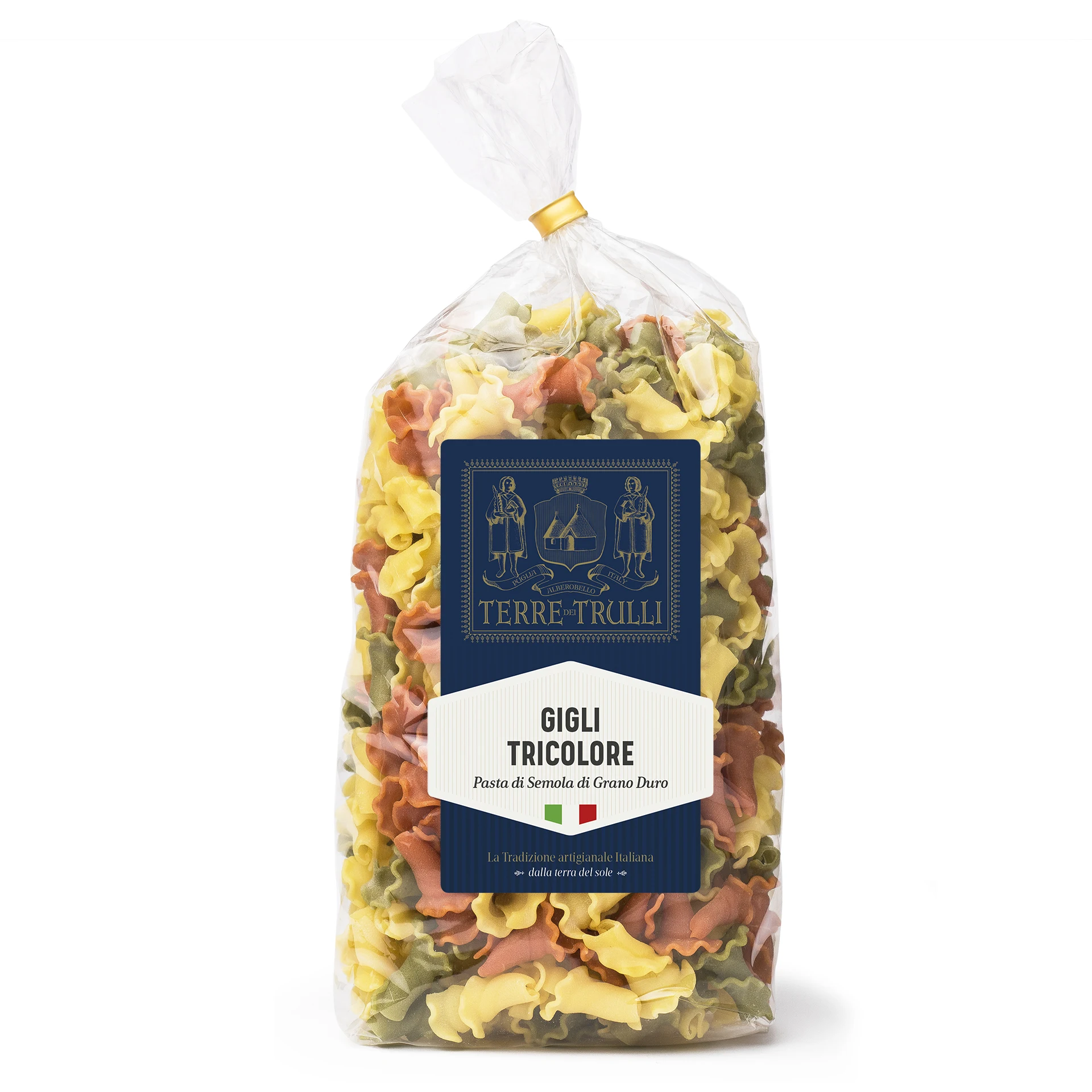 Italian High Quality Pasta - Tri-color Gigli noodles (lilies pasta) coloured flavoured pasta, 500g 100% natural ingredients