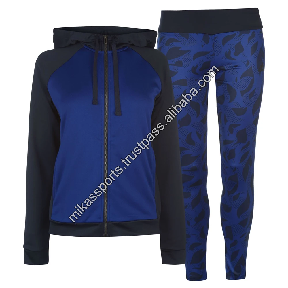 Ladies tracksuit 100% polyester side stripes hoodies top and jogger sports track suit womens