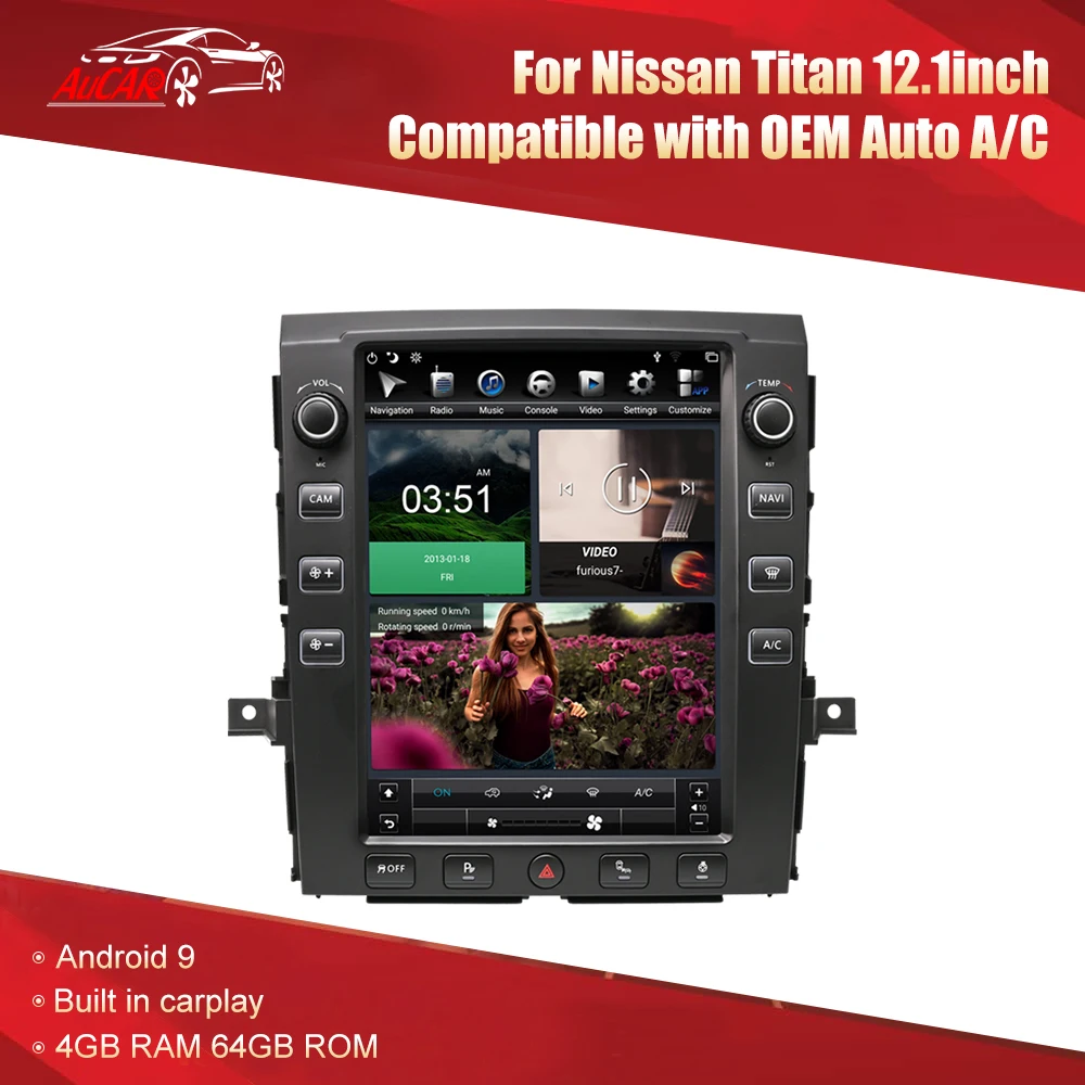 AuCar 12.1 Inch Android 9 GPS Navigation Android Stereo Head Unit For Nissan Titan 2015-2019 Car Radio Multimedia Stereo Player