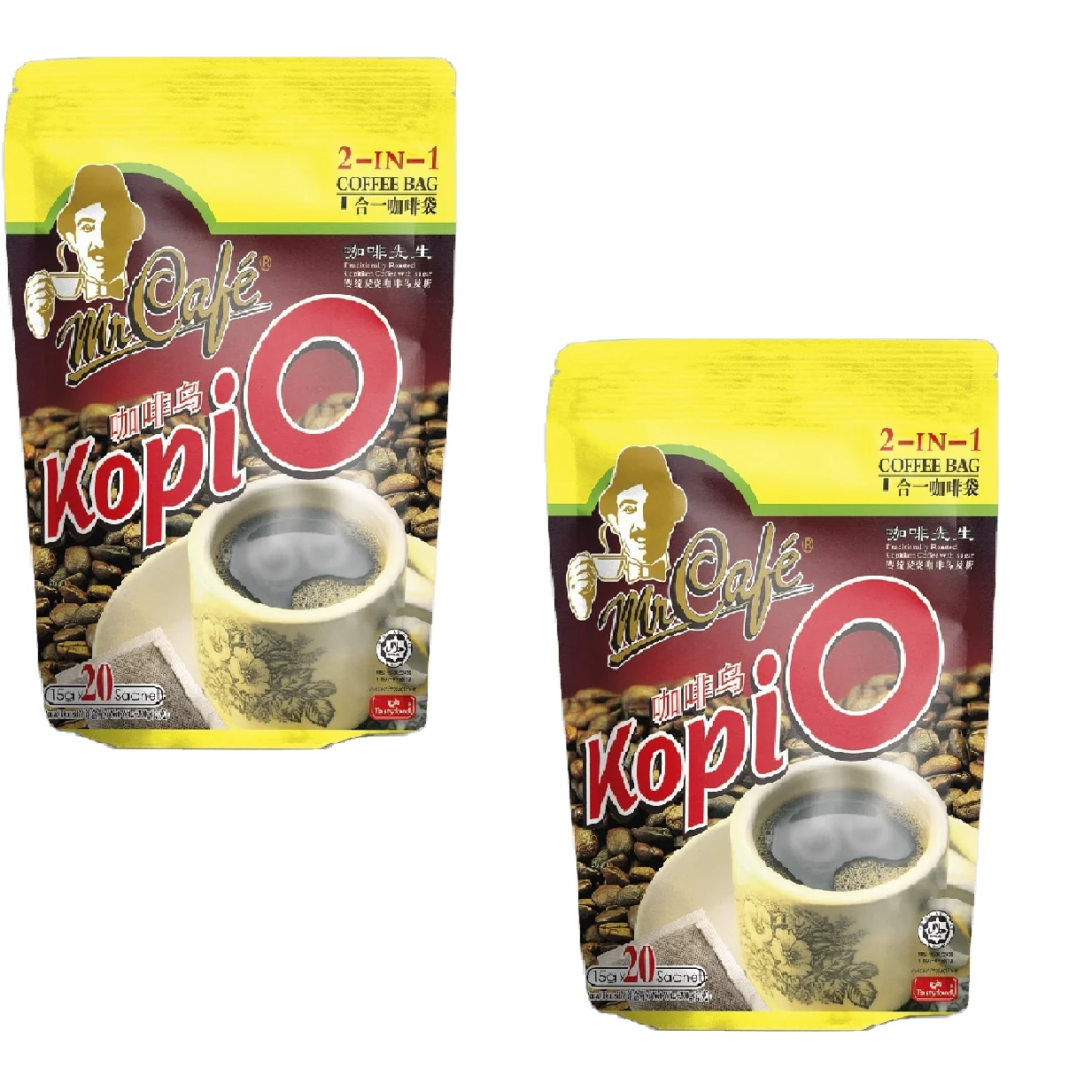 Best Selling Energize Caffeinated Mellow Breakfast Bag MR CAFE Instant Roasted Kopi O / 2 in 1 15g x 20s x 30p