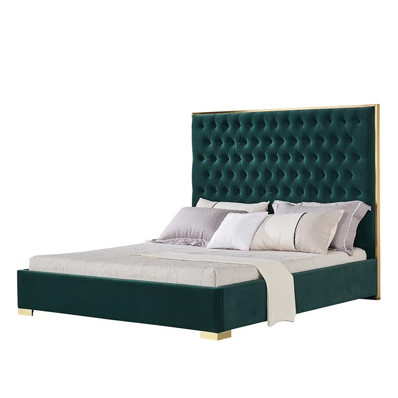 High quality king size upholstered solid wood beds frame design bedroom furniture set