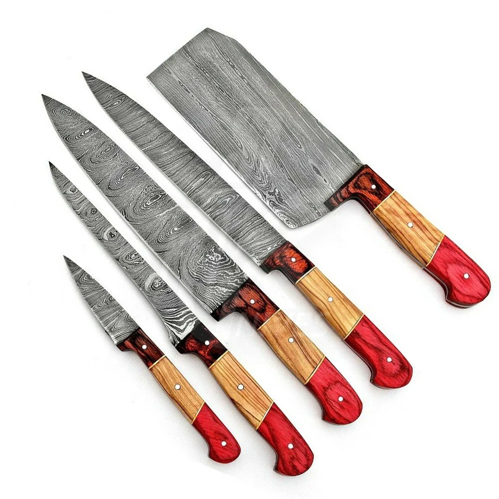 Handmade Damascus Steel Chef Knives Set For kitchen use hand forge knife with leather sheath fixed blade KK-10 Gift knife