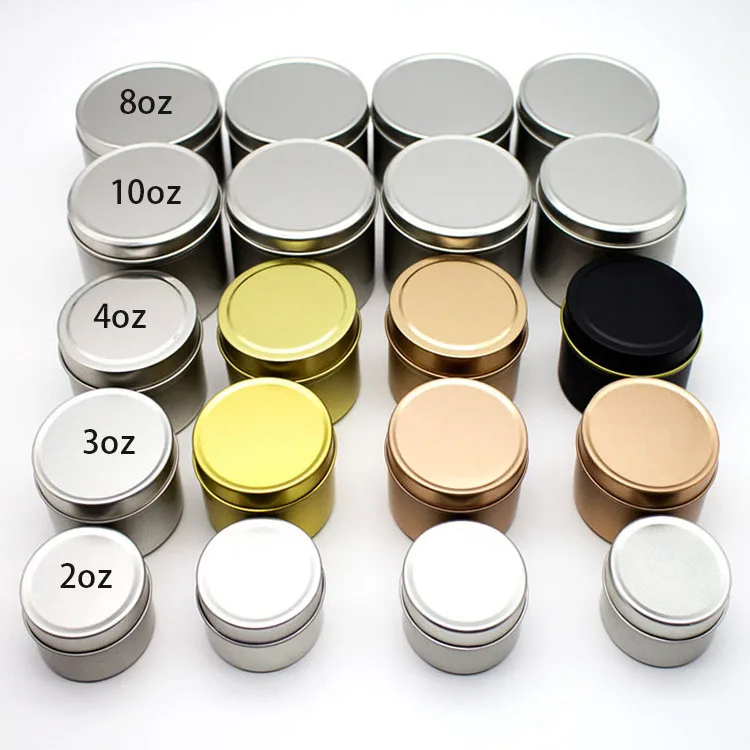 Small 2 oz 8 oz Matte Black Silver Candle Tins 4oz Gold Metal Round Scented Tin Candle Container Tin Cans For Candles