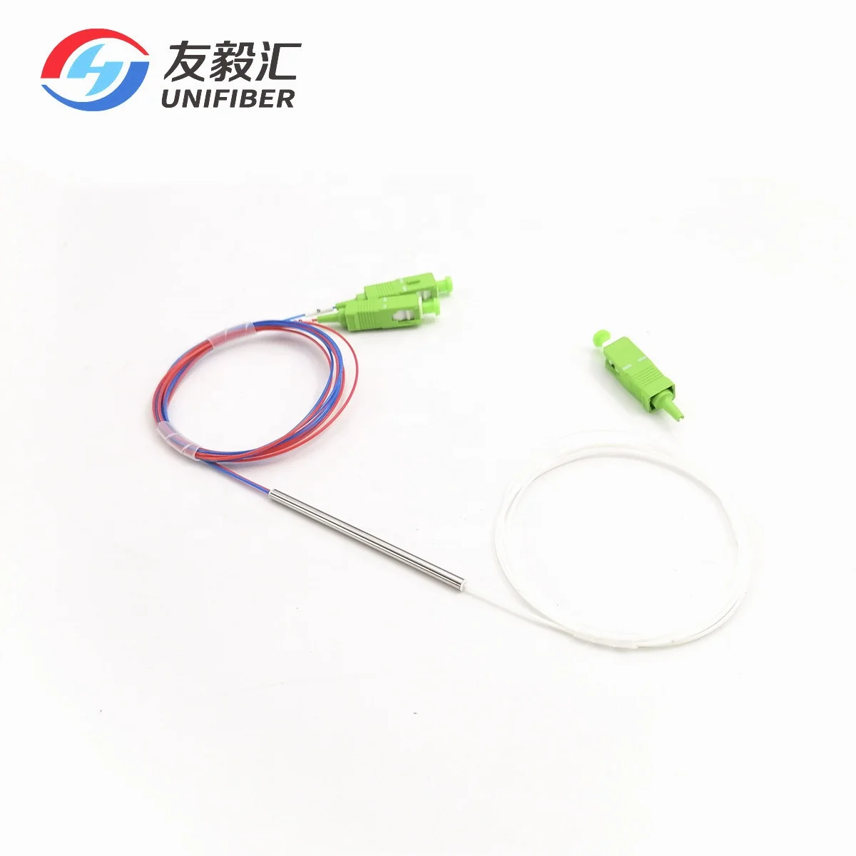 Single Mode 1310/1550nm Fused Biconical Taper Fiber Optic Coupler, 1x2 FBT Optical Fiber Coupler Steel Tube 0.9mm SC/APC