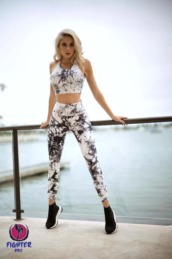 Women Girls Elastic High Waist Yoya Pants Geometry Printing Fitness Running Pants Mesh Trousers Leggings Bra