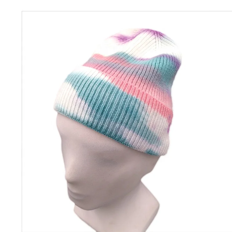 men women knit hat tie dye winter hats elegant with pom pom for adult beanie hats
