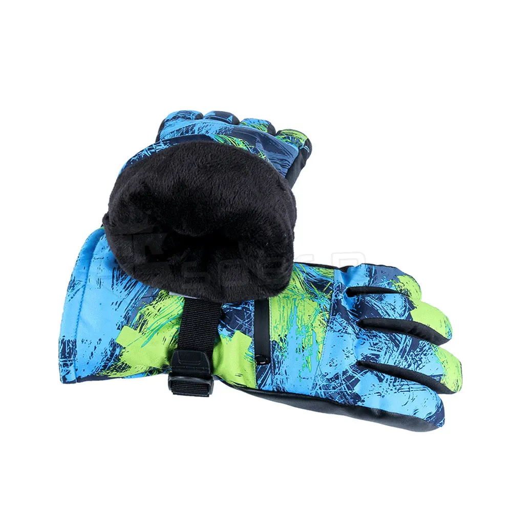 Light Blue Color Tie Dye Printed Customized OEM Winter Snow Gloves Waterproof Ski Gloves