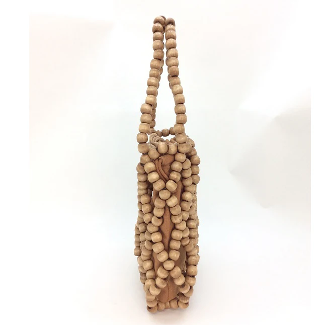 
Fashion Women Bag Dark Brown Wooden beads Handheld bag 