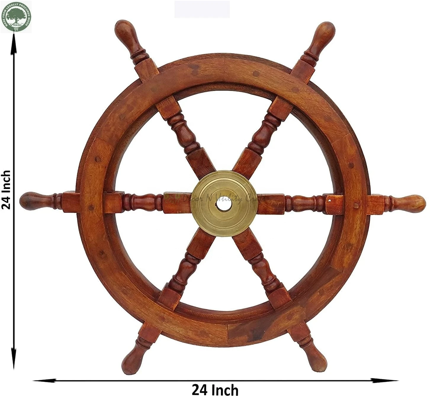 Premium Home Accessories Vintage Life Inc. Wooden Ship Wheel Wall Decoration with Brass Center Hub Maritime Nautical Boat Helm Decorative