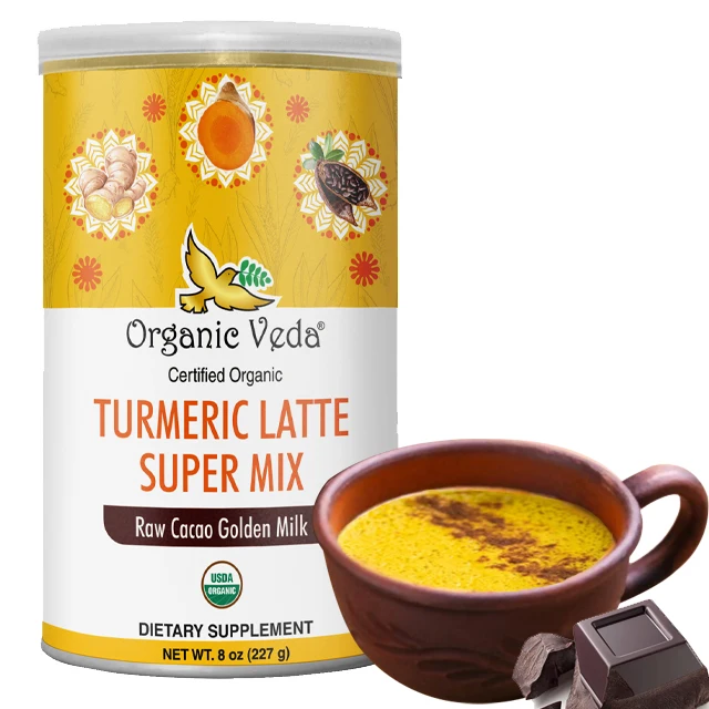 Сертифицированное органическое превосходное качество куркума латте супер микс сырой какао Золотое